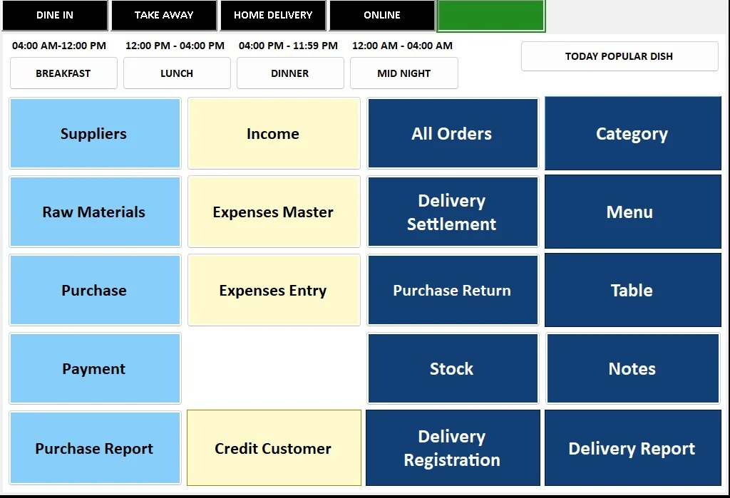 Restaurant management dashboard for suppliers, purchases, stock and delivery