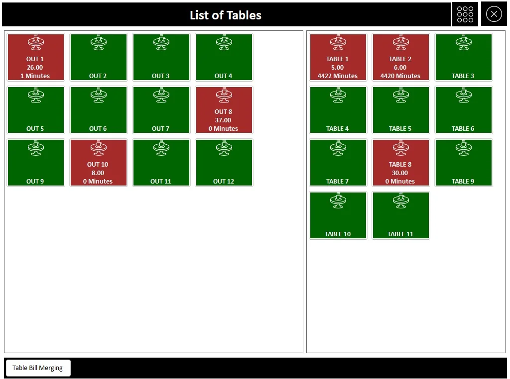 Restaurant POS table management screen