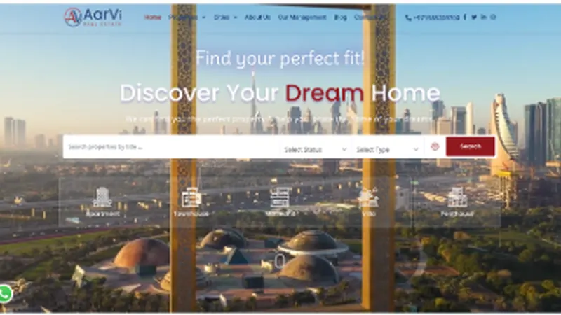 Screenshot of the AarVi Real Estate website