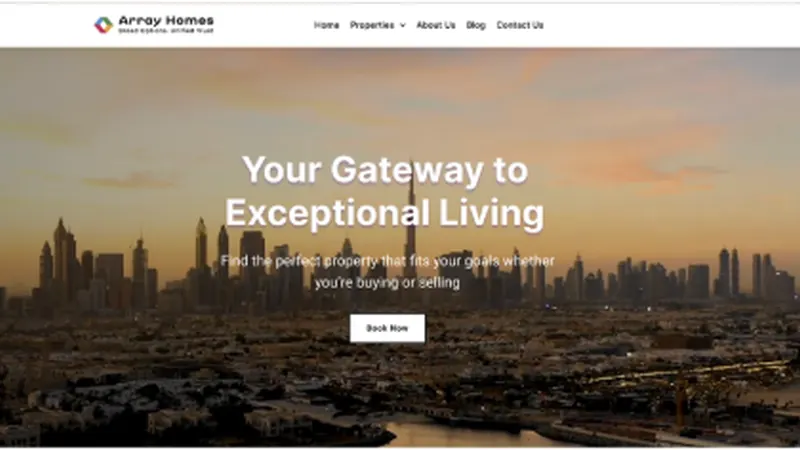 Screenshot of the Array Homes RE website